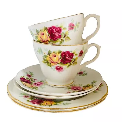 Buy Vintage Duchess Floral Tea Cup Saucer Side Plate Trio Set X2 Bone China 6 Piece • 15.39£