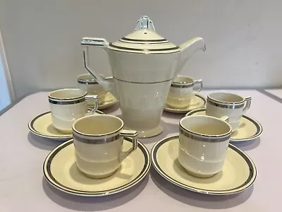 Buy Vintage Art Deco Grindley Pottery Cream With Silver Strip Coffee Set Rare • 42£