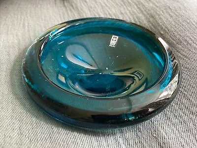 Buy Vintage MDINA Glass Green & Blue Trailed Dish / Bowl - SIGNED • 30£