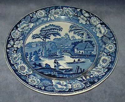 Buy Plate Blue And White Transfer-Ware George Jones “Wild Rose” 1860- 1891 Flow Blue • 47.94£