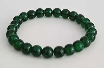 Buy Elasticated Dark Green Crackle Glass Round Bead Bracelet – NEW • 2.75£