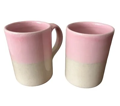 Buy 2 Rye Pottery Color Block Pink Cream Ceramic Tea Mugs 4” England • 28.77£