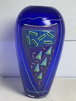 Buy Cobalt Blue Art Glass Art Hand Blown Vase 7” X 4” • 85.28£