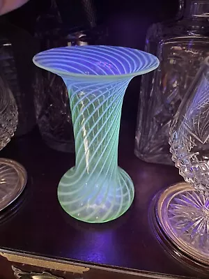 Buy James Powell Stripped Opal Uranium / Vaseline Glass Vase • 20£