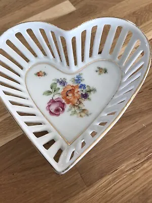 Buy Vintage White Schumann Dresden Heart Bone China Basket  Pretty Flower Decoration • 7.50£
