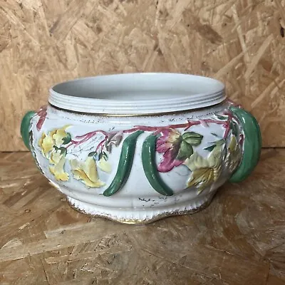 Buy Antique 1895 Walker & Hall Ceramic Majolica Floral Bowl Planter 26 X 13cm • 12.99£