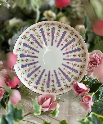 Buy Antique Royal Worcester 9” Dessert Plate Handpainted Roses; Radial Lilac Stripes • 15£