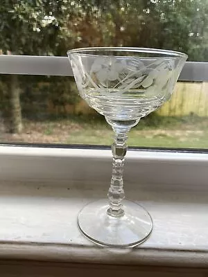 Buy Vintage Floral Etched Art Deco Cocktail Coupe Champagne Glass Rock Sharpe Tall • 7.68£