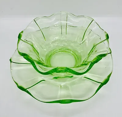 Buy French Green Art Glass Serving Bowl And Under Plate. • 10£