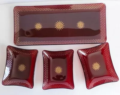 Buy 1960s CHANCE GLASS DISH SET - 4 PIECES - RUBY GLASS With GOLD STARS • 3.95£