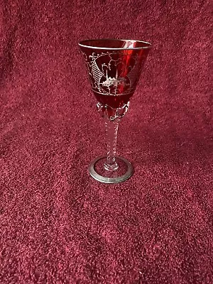 Buy Small Cranberry Glass With Inlaid Silvering Wine Glass. VGC Used. • 12£