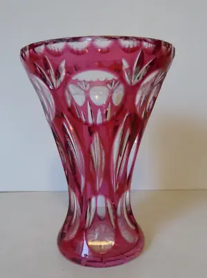 Buy Vintage Czech Bohemian Cranberry Cut To Clear Faceted Glass Vase • 20£