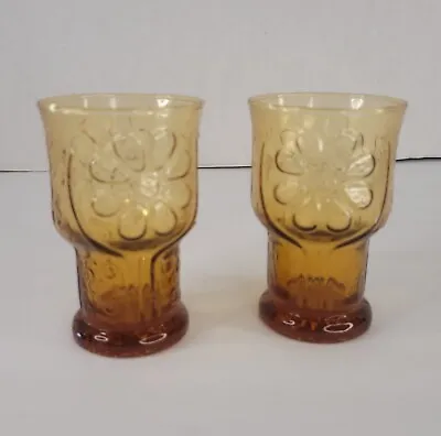 Buy Vtg 1970s Amber 4  Juice Drinking Glasses Libbey Country Garden Daisy Set Of 2 • 13.40£