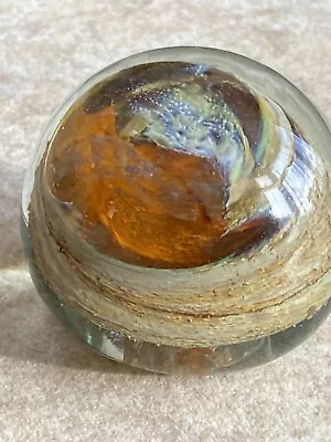 Buy Isle Of Wight Glass Paperweight Flame Pontil Sandstorm Swirls • 9£