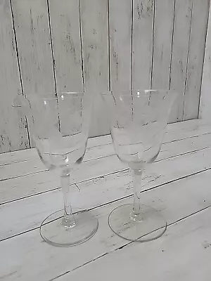 Buy Vintage Crystal Etched Glass Depression Wine Glass Set Of 2 • 14.14£