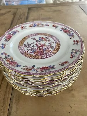 Buy Victorian Indian Tree Scalloped Pink Salad Plates 8” X12 • 59.99£