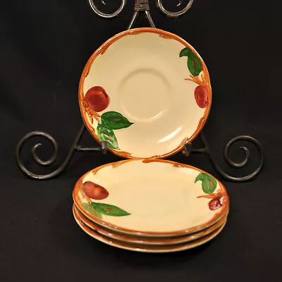 Buy Franciscan Apple 4 Saucers Embossed 1940-1966 Hand Painted Red Green Brown USA • 27.97£