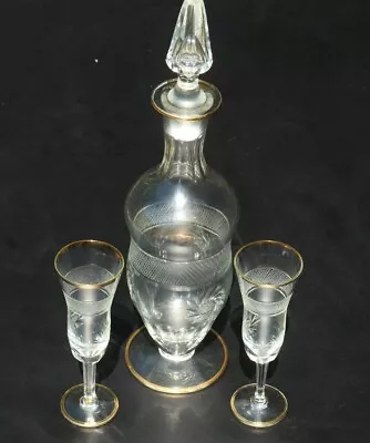 Buy Art Deco Sherry Decanter With 2 Glasses Ca 1930-40s Handcut Crystal • 59£