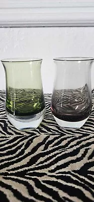 Buy Lovely Pair Of Vintage Caithness Art Glass Purple & Green Tulip Vases • 11.99£