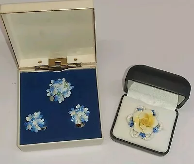 Buy Royal Adderley 1950s Floral China 2 Brooches And Clip On Earing Set  • 0.99£