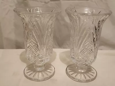 Buy Set Of 2 Clear Cut Glass 7  Tall Hurricane Candle Holders • 17.01£