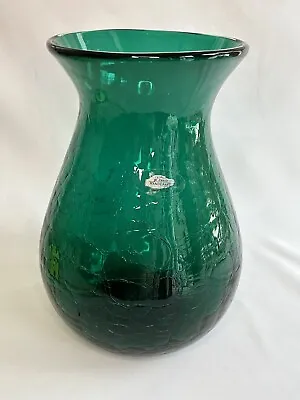 Buy Blenko 10 Inch Emerald Green Crackle Glass Vase Large • 46.47£