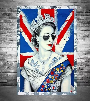 Buy Queen Elizabeth Union Jack Graffiti Street Art Frame Wall Canvas Or Poster Print • 14.99£