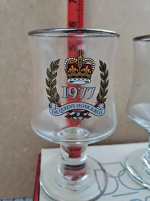 Buy 2 Vintage Queen's Silver Jubilee 1977 Commemorative Wine Glasses/Goblets  • 6.99£