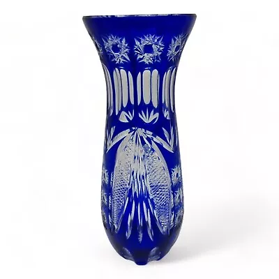 Buy Vintage Blue Czech Bohemian Glass Vase Cobalt Blue Crystal Cut Art Glass Vase • 75£