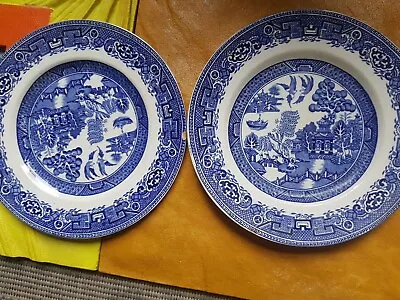 Buy Old Willow Made In England Pattern Oval Plates X2. • 7£