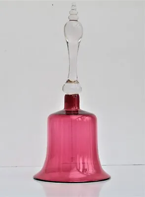 Buy Victorian Cranberry Glass Bell Clear Handle And Clapper , 31cm Tall • 45£