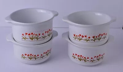 Buy Set Of 4 Vintage Retro Red Tulip Soup Bowls Kilncraft 1980s/90s Made In England • 8£