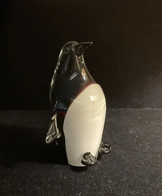 Buy Vintage 8.75” Murano Glass Penguin Figurine, Black, Clear  & White Glass. • 89.99£