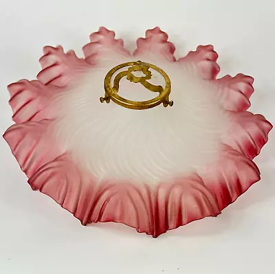 Buy Vintage French Art Deco Opaque Ruffled Glass Light Shade With Pink Frosted Tips • 38£