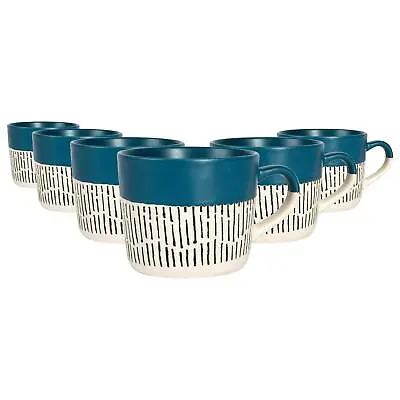 Buy 6x Blue 450ml Dipped Dash Stoneware Coffee Mugs Large Ceramic Tea Cups Set • 22£