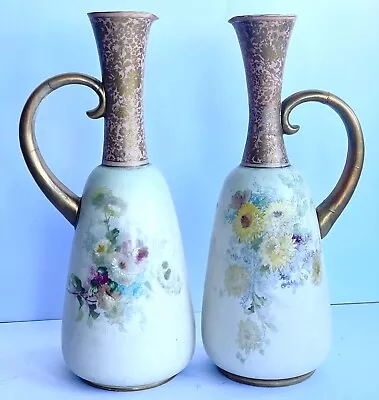 Buy 2 Antique Doulton Burslem Slaters Patent Vases Hand Painted & Gilded C.1885&1892 • 85£