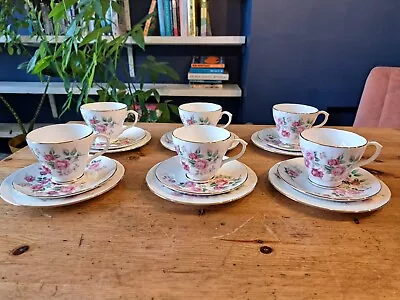Buy Vintage Duchess Bone China Pink Roses 6x Teacup Saucer Plate Trio Tea Set • 35£