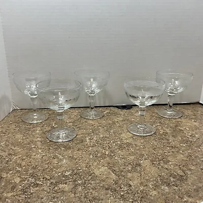 Buy 5 - Standard Glass Company Champagne Coupe Etched Dots & Lines Bulbous Stem • 7.69£