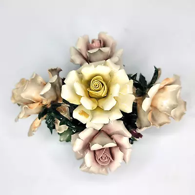 Buy Vintage Capodimonte Mollica 5 Roses Ceramic Porcelain Flower 9  Made In Italy • 86.02£