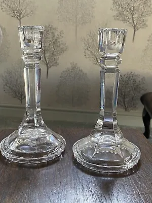 Buy Pair Of Vintage Solid Clear Glass Candle Holders • 35£