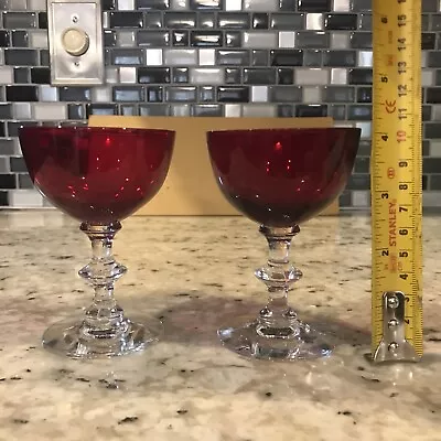 Buy Lot Of 2 Morgantown Radiant Ruby Red Liquor Cocktail Glasses Vintage Clear Stem • 12.81£