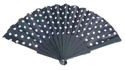 Buy Black Polka Dots Fabric & Plastic Summer Cooling Decorative Spanish Hand Fan • 2.95£