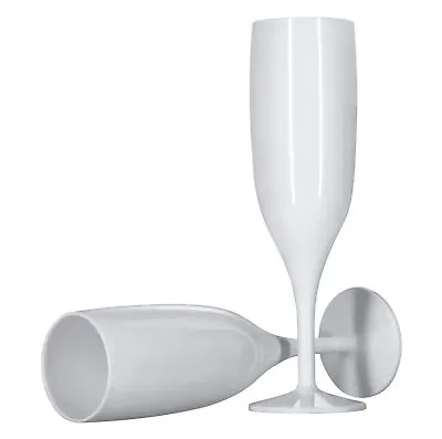 Buy 12 X White Champagne Flutes Reusable 175ml Prosecco Glasses Plastic Washable • 29.95£