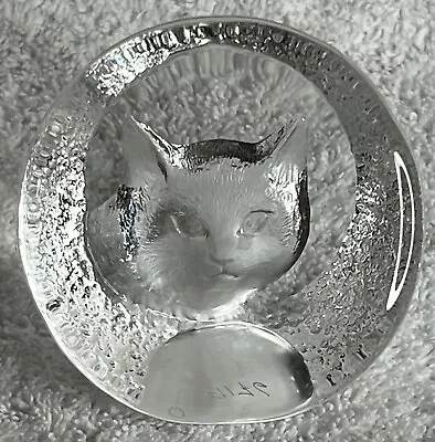 Buy Signed Swedish Art Glass Cat Portrait Paperweight Intaglio Numbered 9176 Etched • 26.88£