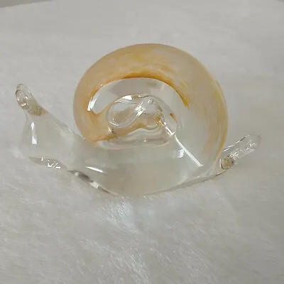 Buy Art Glass Snail Paperweight Ornament Hand Made Clear Gold Orange • 17.50£