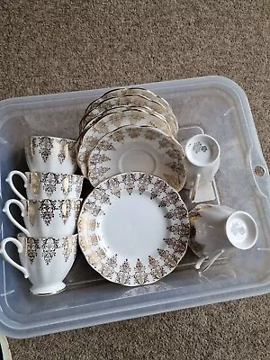 Buy Tea Set Gold Lace Bone China Royal Standard 6 Cups 5 Saucers And 6 Side Plates  • 5£