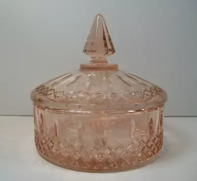 Buy Vintage Indiana Pink Depression Glass~Lidded Candy Dish~Princess Diamond Pattern • 30.35£