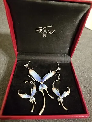 Buy Franz Porcelain Butterfly Necklace &Earrings Silver Rhodium Plated - WAS $110.00 • 86.95£