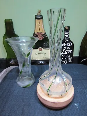Buy Two (x2) Vintage/art Nouveau(?) Clear & Green Vases - Possibly Loetz - Sold A/f • 6£