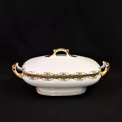 Buy Limoges Vignaud Serving Bowl W/Lid The Meuse Red Yellow Blue Gold 1911-1920 • 98.49£